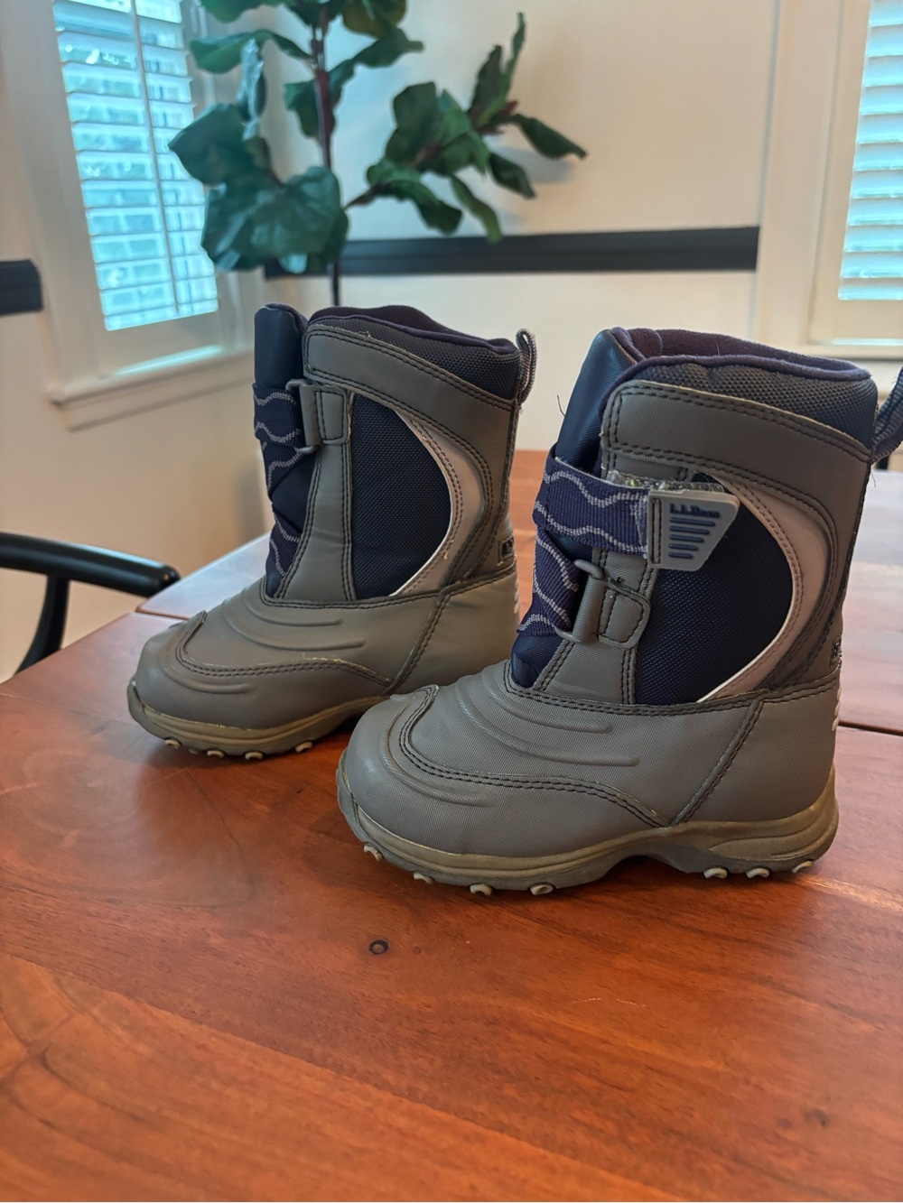 LL Bean Kids Grey and Navy Winter Boots - Size 10